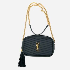 Saint Laurent mini Lou Black Crossbody Bag with Gold hardware.
